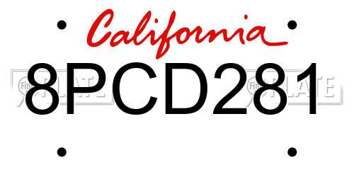 8PCD281 California License Plate