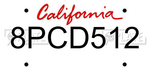 8PCD512 California License Plate