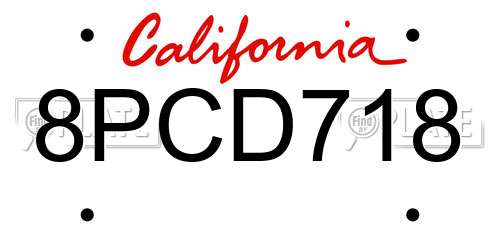 8PCD718 California License Plate