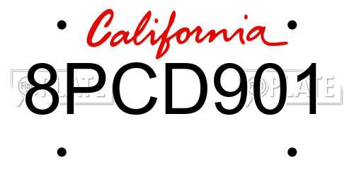 8PCD901 California License Plate