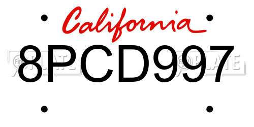 8PCD997 California License Plate