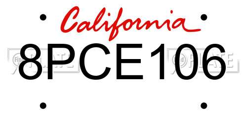 8PCE106 California License Plate