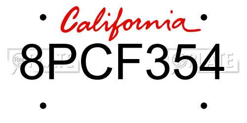 8PCF354 California License Plate