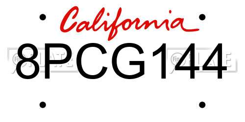 8PCG144 California License Plate