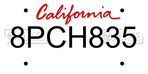 8PCH835 California License Plate