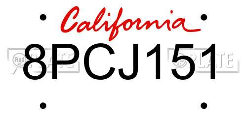 8PCJ151 California License Plate