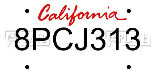 8PCJ313 California License Plate