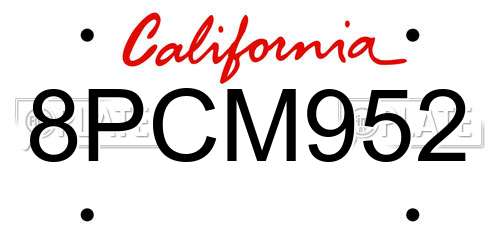 8PCM952 California License Plate