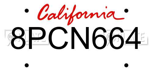 8PCN664 California License Plate