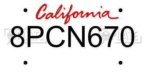 8PCN670 California License Plate