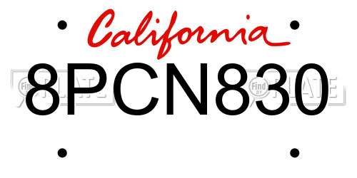 8PCN830 California License Plate