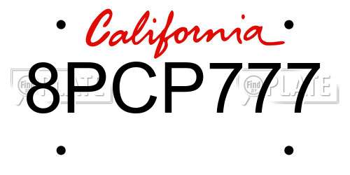 8PCP777 California License Plate
