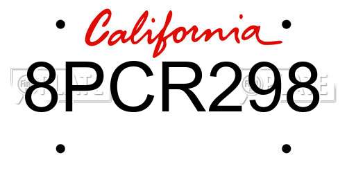 8PCR298 California License Plate