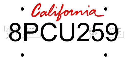8PCU259 California License Plate