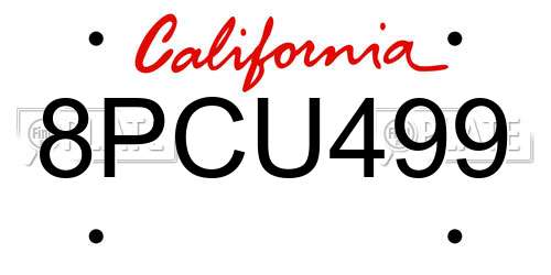8PCU499 California License Plate