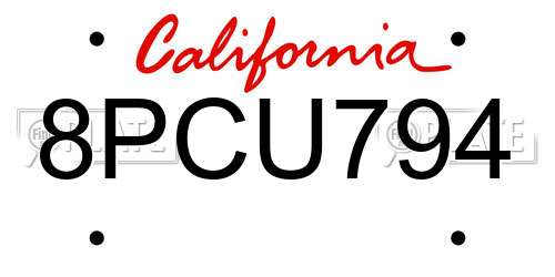 8PCU794 California License Plate