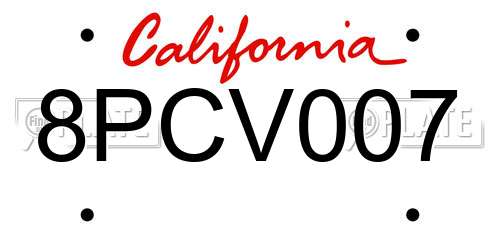 8PCV007 California License Plate