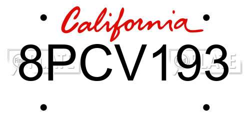 8PCV193 California License Plate
