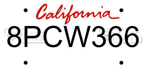 8PCW366 California License Plate