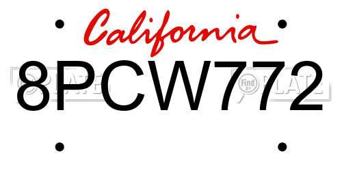 8PCW772 California License Plate