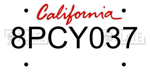 8PCY037 California License Plate