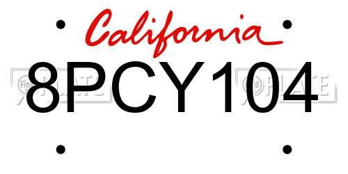 8PCY104 California License Plate