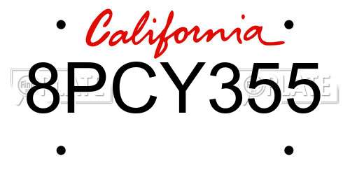 8PCY355 California License Plate