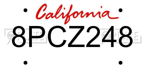 8PCZ248 California License Plate