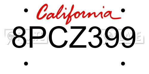 8PCZ399 California License Plate