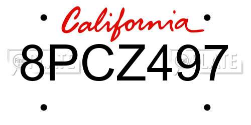 8PCZ497 California License Plate