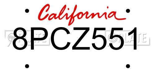 8PCZ551 California License Plate