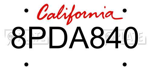 8PDA840 California License Plate