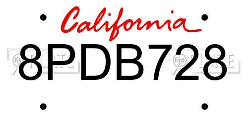 8PDB728 California License Plate