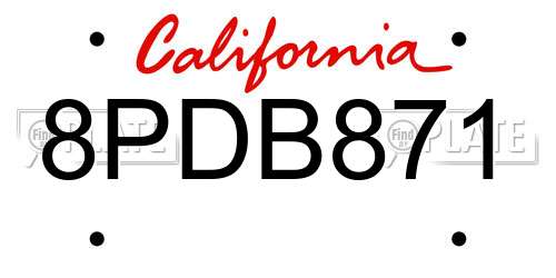 8PDB871 California License Plate