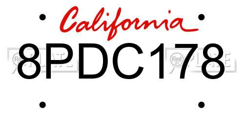 8PDC178 California License Plate