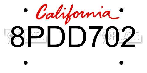 8PDD702 California License Plate