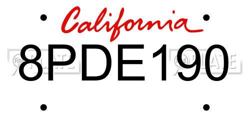 8PDE190 California License Plate
