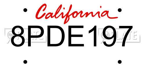 8PDE197 California License Plate