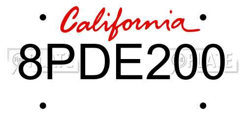 8PDE200 California License Plate
