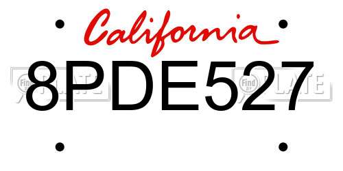 8PDE527 California License Plate