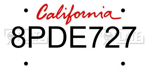 8PDE727 California License Plate