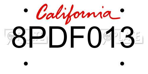 8PDF013 California License Plate