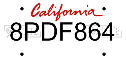 8PDF864 California License Plate