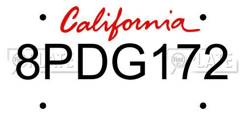 8PDG172 California License Plate