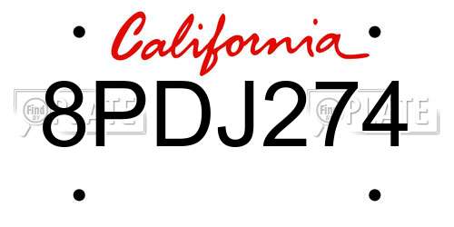 8PDJ274 California License Plate