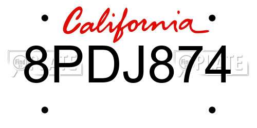 8PDJ874 California License Plate