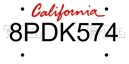 8PDK574 California License Plate