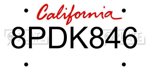 8PDK846 California License Plate