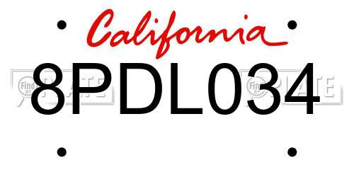 8PDL034 California License Plate