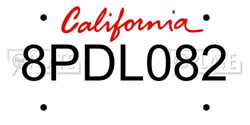 8PDL082 California License Plate